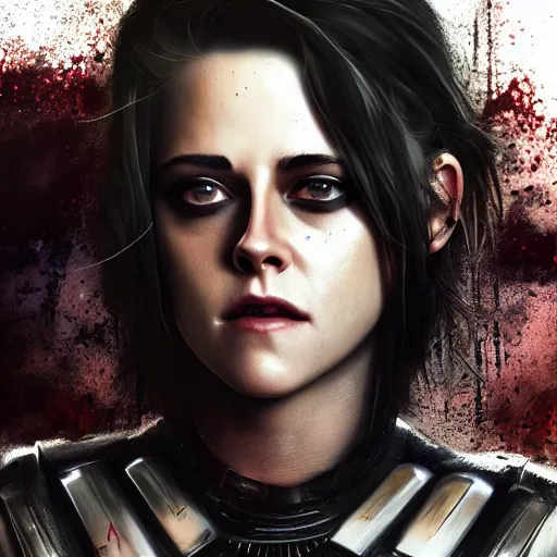 Image similar to kristen stewart portrait, dystopia core, apocalyptic, armor, warrior, dramatic, sharp focus, fiction, neon, fantasy, hyper detailed, digital art, trending in artstation, cinematic lighting, studio quality, smooth render, unreal engine 5 rendered, octane rendered, art style and nixeu and wlop and krenz cushart