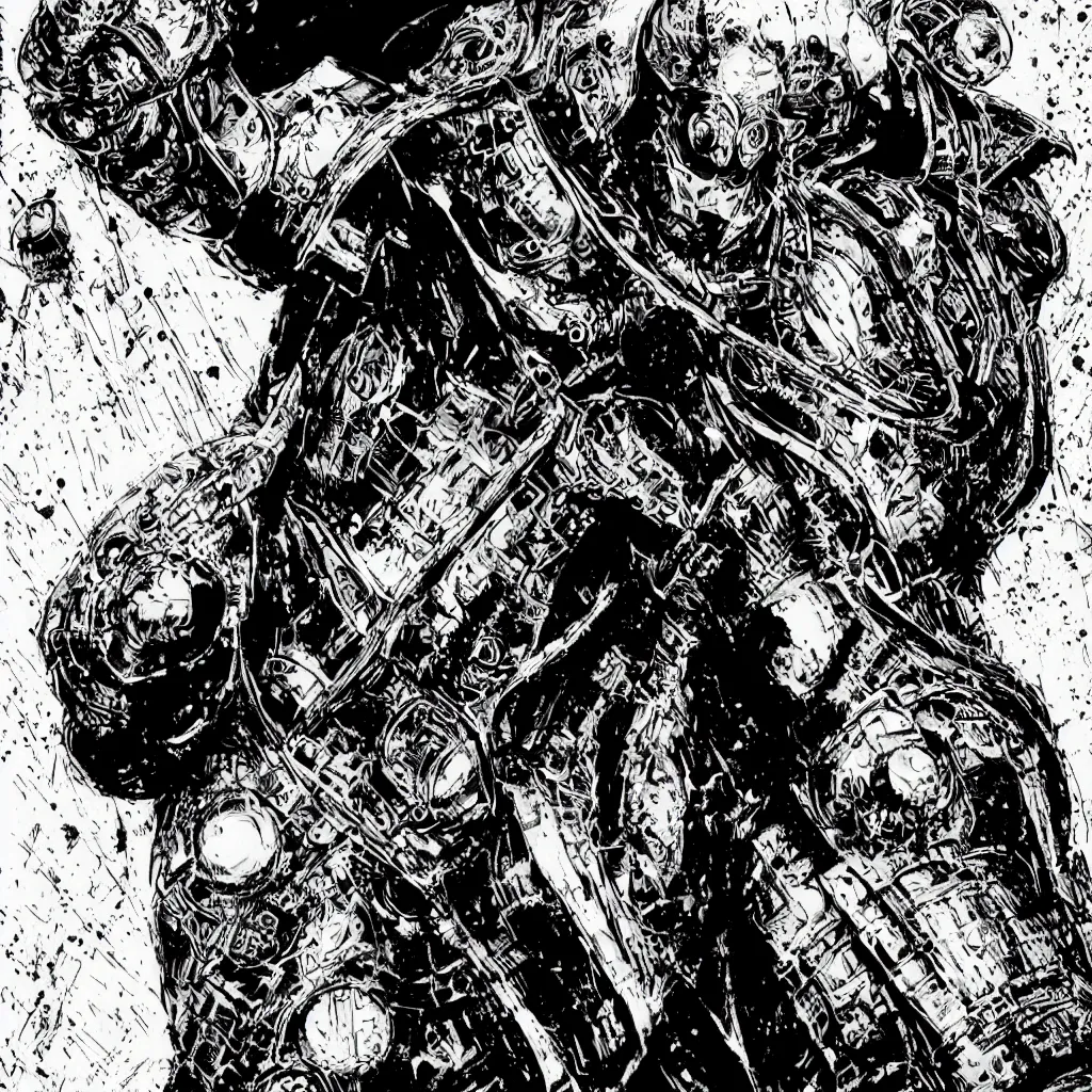 Image similar to A dramatic close-up portrait of Doctor Doom in ironpunk armor by Bill Sienkiewicz, Chris Bachalo and Michael Golden, highly detailed, 8k, sparse dark atmosphere, perfect full color line art, perfect muscle structure, highly hyperdetailed and precisely inked, perfect symmetry, futuristic, dystopian, full color, Marvel Comics 1997, Heavy Metal Magazine, dim lights, high technical detail