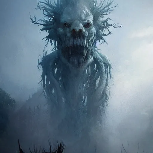 Image similar to a beautiful terrifying monster made out of water and mist. ethereal horror fantasy art by greg rutkowski