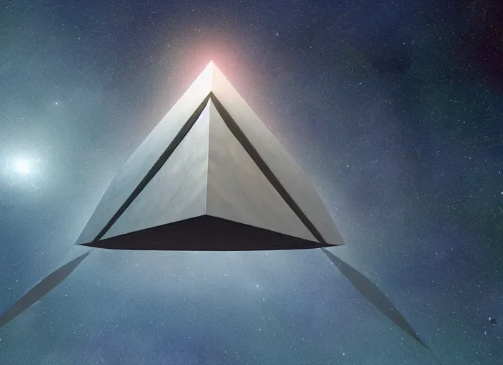 Image similar to a hyper realistic star tetrahedron floating in space, composition, photorealistic, epic