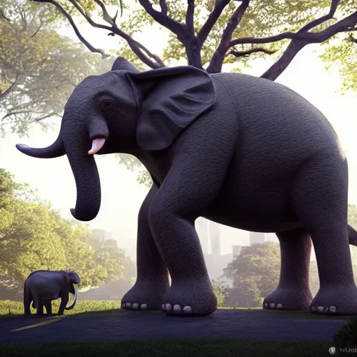 Image similar to a hyperrealistic photograph 3D octane render of a large cat riding on an elephant in central park new york, trending on artstation, 4K, dramatic lighting, glowing, volumetric lighting, ray tracing, unreal engine