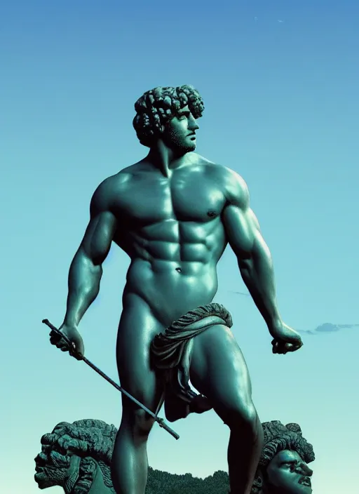 Image similar to statue of hercules, beeple, vaporwave, retrowave, pinterest, trending on artstation