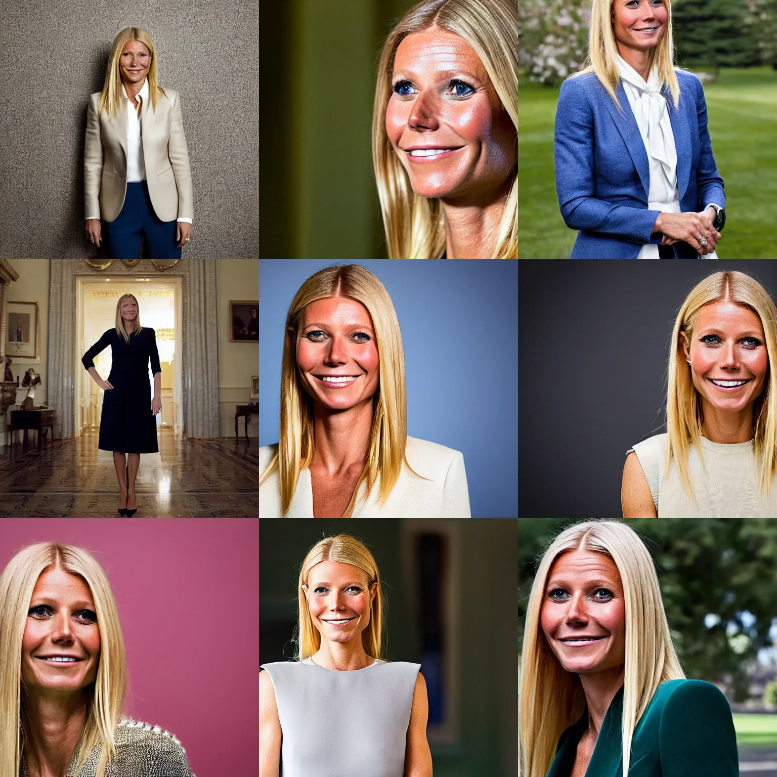 Prompt: portrait photo of president gwyneth paltrow, photo by pete souza, 8 5 mm f / 1. 4