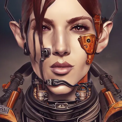 Image similar to lineart, colour, cyborg, portrait, steampunk, hyperdetailed, artstation