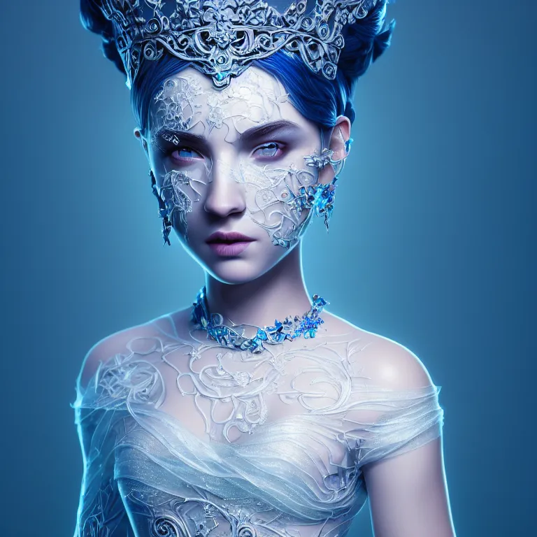 Image similar to wonderful princess of vines with a clear skin, ornate 8 k gorgeous intricate white detailed, accent blue lighting, dramatic light, octane render