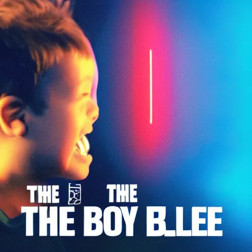 Prompt: the boy looked at the blue light