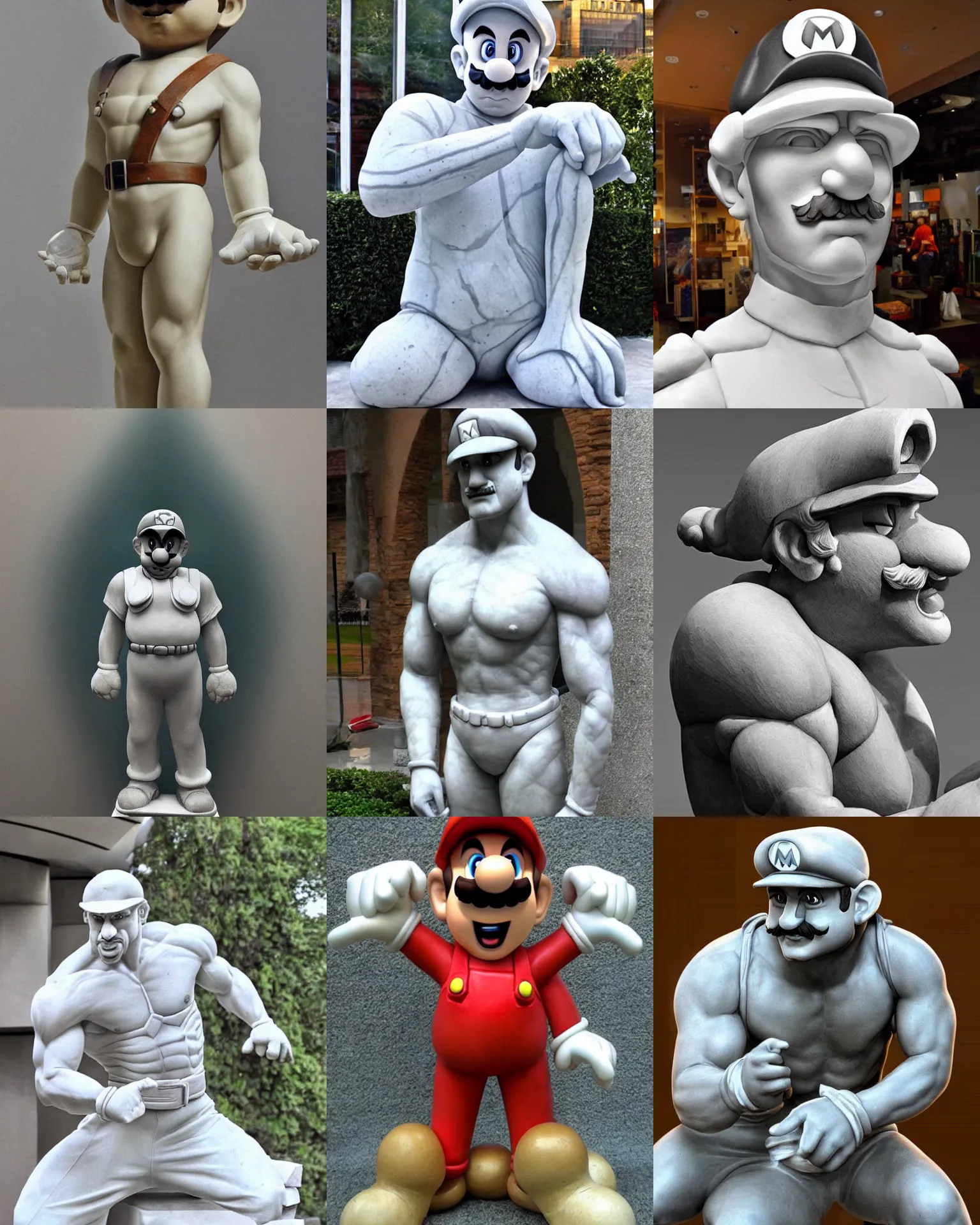 Prompt: a detailed marble sculpture of Super Mario, realistic photo
