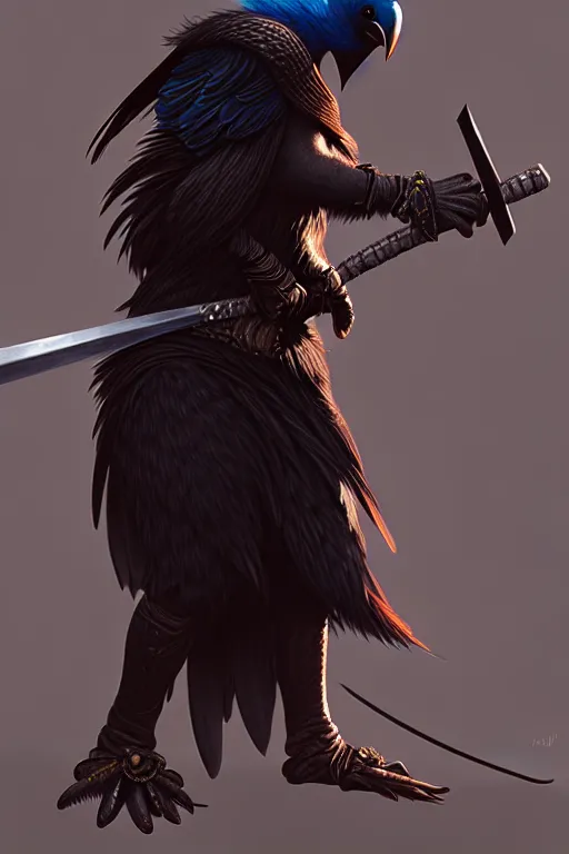 Prompt: black kenku barbarian, highly detailed, digital painting, artstation, sharp focus, illustration, art by tan zi and ayanamikodon and alphonse mucha and wlop