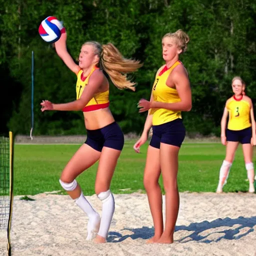 Image similar to two swedish girls playing volleyball