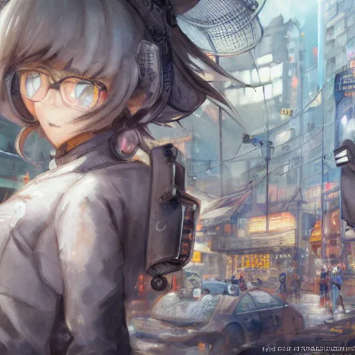 Image similar to dynamic composition, motion, ultra-detailed, incredibly detailed, a lot of details, amazing fine details and brush strokes, colorful and grayish palette, smooth, HD semirealistic anime CG concept art digital painting, watercolor oil painting of Clean and detailed post-cyberpunk sci-fi close-up schoolgirl in asian city in style of cytus and deemo, blue flame, relaxing, calm and mysterious vibes,, by a Chinese artist at ArtStation, by Huang Guangjian, Fenghua Zhong, Ruan Jia, Xin Jin and Wei Chang. Realistic artwork of a Chinese videogame, gradients, gentle an harmonic grayish colors. set in half-life 2, Matrix, GITS, Blade Runner, Neotokyo Source, Syndicate(2012), dynamic composition, beautiful with eerie vibes, very inspirational, very stylish, with gradients, surrealistic, dystopia, postapocalyptic vibes, depth of field, mist, rich cinematic atmosphere, perfect digital art, mystical journey in strange world