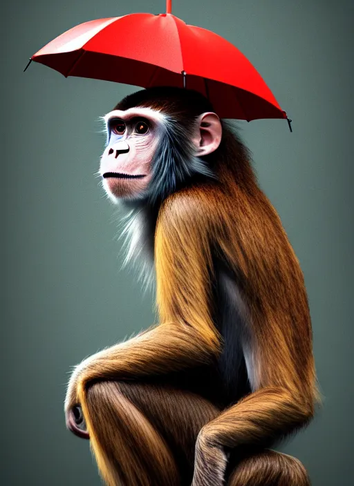 Prompt: a monkey wearing a raincoat, full - body and head view, highly detailed, zeronis style, artstation, soft light, sharp focus, illustration, character design, concept art
