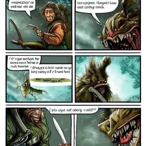 Prompt: a hobbit fighting the Predator