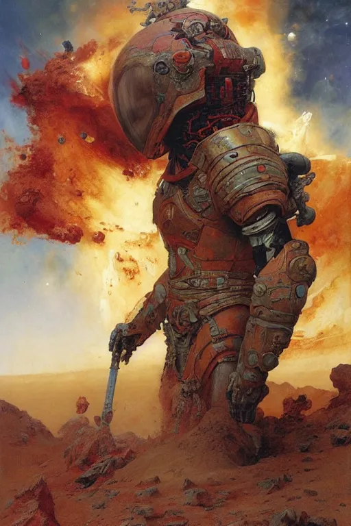 Image similar to a mission to a vulcano on mars, painted by ruan jia, raymond swanland, lawrence alma tadema, zdzislaw beksinski, norman rockwell, jack kirby, tom lovell, alex malveda, greg staples