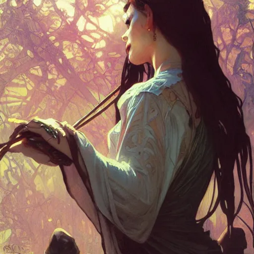 Prompt: witch by Stanley Artgerm Lau, greg rutkowski, thomas kindkade, alphonse mucha, loish, norman Rockwel