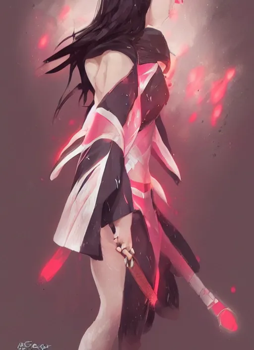 Image similar to gal gadot as nezuko from demon slayer ねずこイラスト wearing kimono by artgem by greg rutkowski trending on artstation