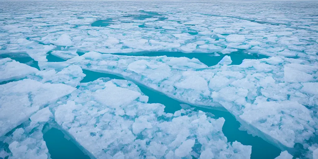 Image similar to “ the thin space between the frozen sea ice above and the water below, dark water, blue light filtering in through thick ice above ”