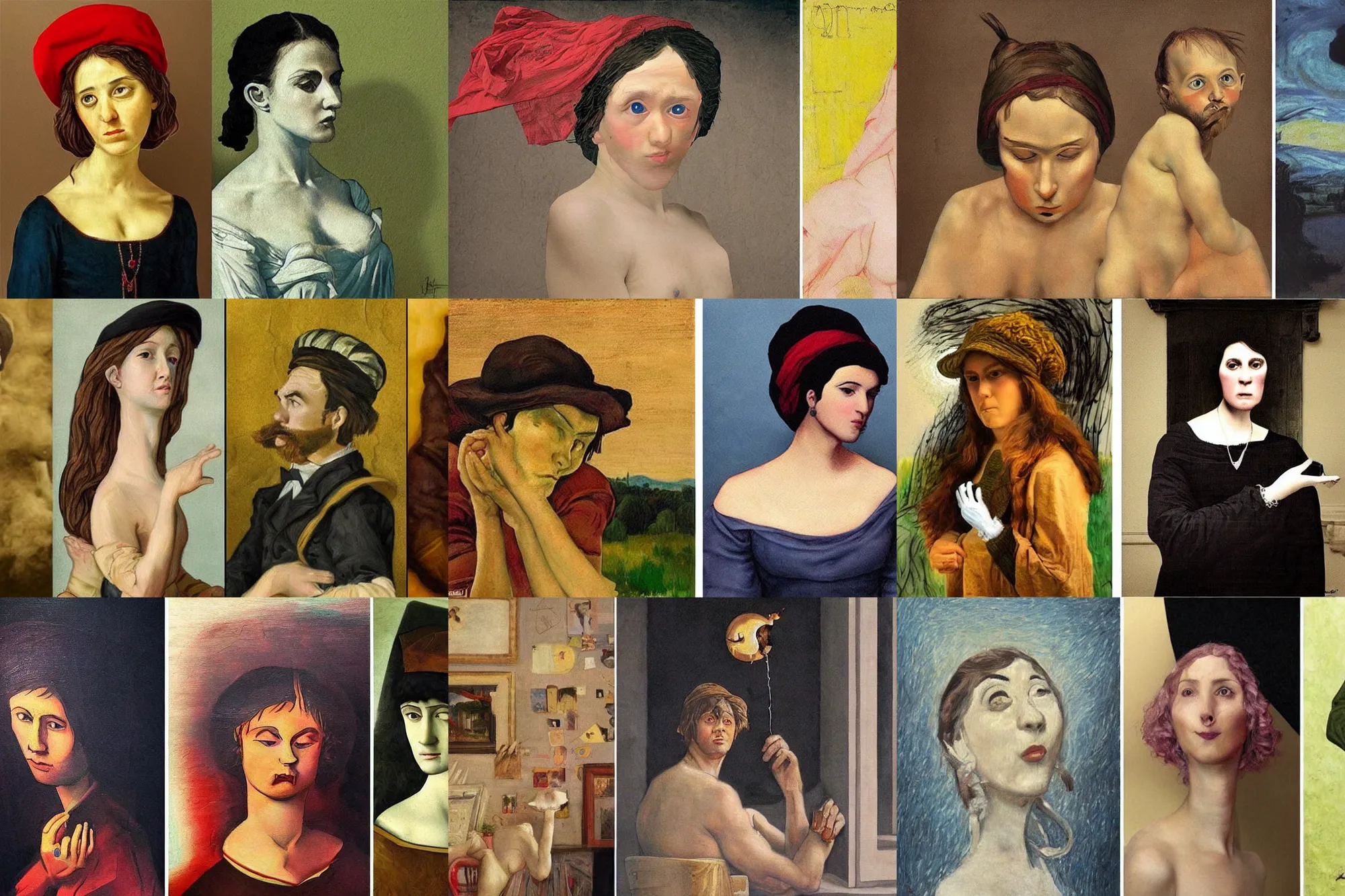 Prompt: imitations of a famous painting interpreted by artists with vastly different styles