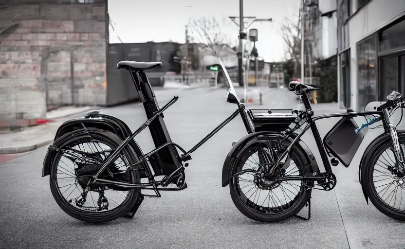 Image similar to cybertruck bicycle designed by Tesla, professional photo