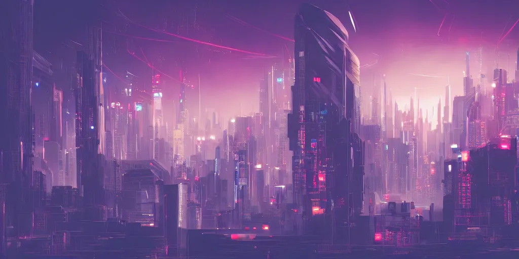 Prompt: city in the style of cyberpunk, singular gigantic building focus, space sky, anime illustration, abstract