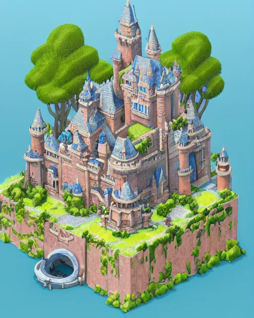 Prompt: an intricate 3d render of a castle by studio ghibli, akira toriyama and disney concept artists, isometric perspective, studio ghibli color scheme, octane, cgsociety, intricate, macro