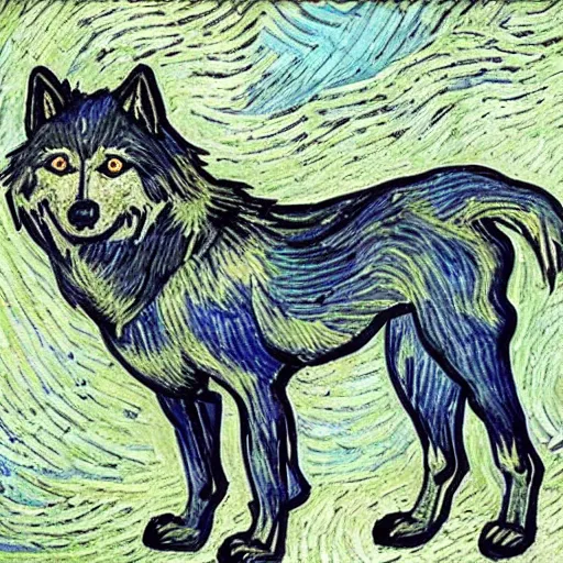 Image similar to retarded wolf, van gogh