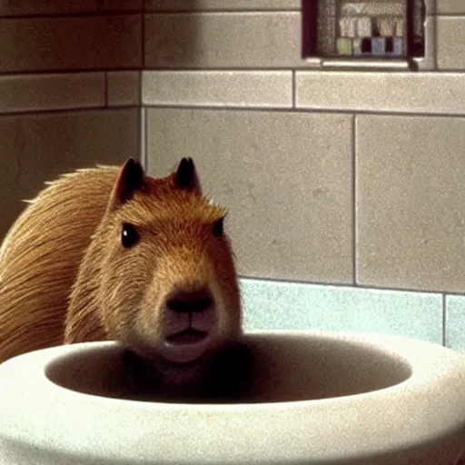 Image similar to the scene of a capybara sitting in a steaming bathtub in the animated movie spirited away by hayao miyazaki, studio ghibli, animated movie, anime, beautiful