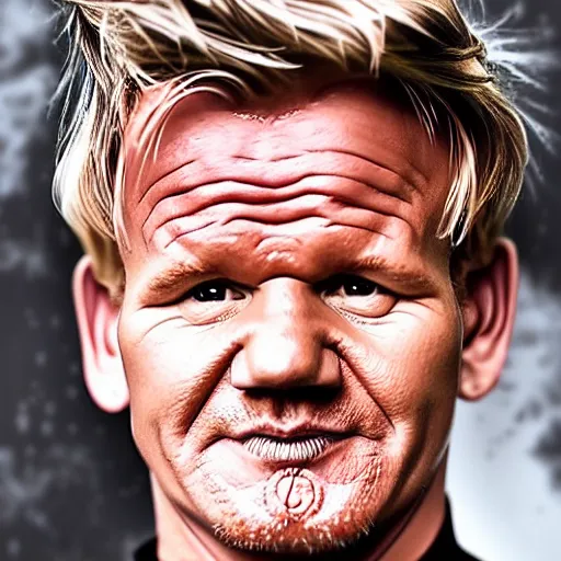 Image similar to gordon ramsay's face on a cooked leg of ham