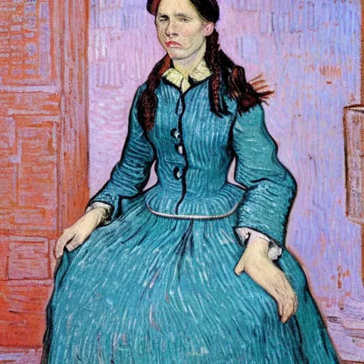 Image similar to detailed portrait of jacinda ardern as an 1890s milkmaid painted by van gogh
