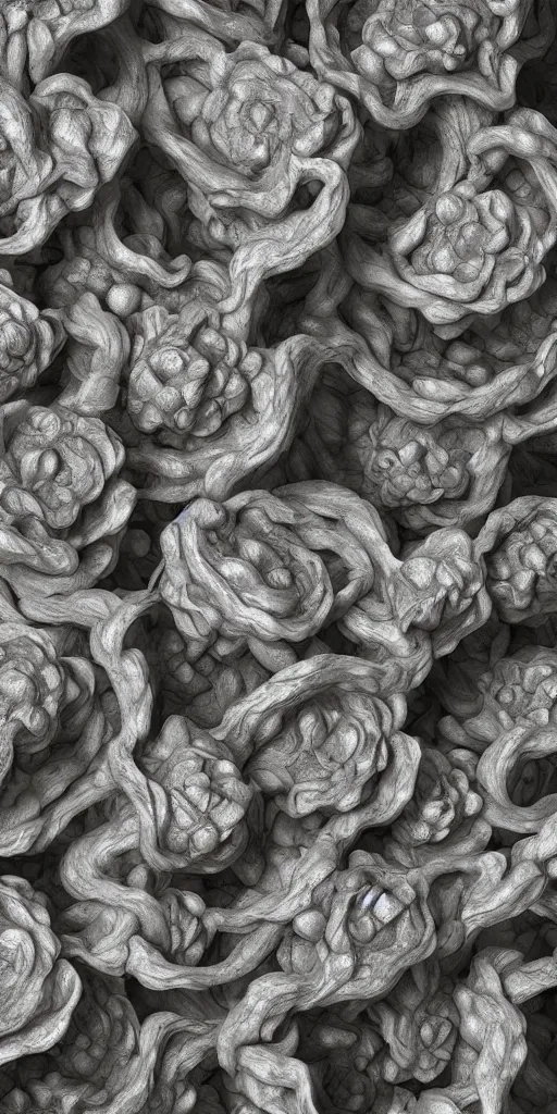 Prompt: a render of a 3 d organic structure, wilted flowers, c 4 d, made of marble, by zhelong xu and ernst haeckel, hyper realistic, plain background, 8 k, volumetric lightning, trending on artstation