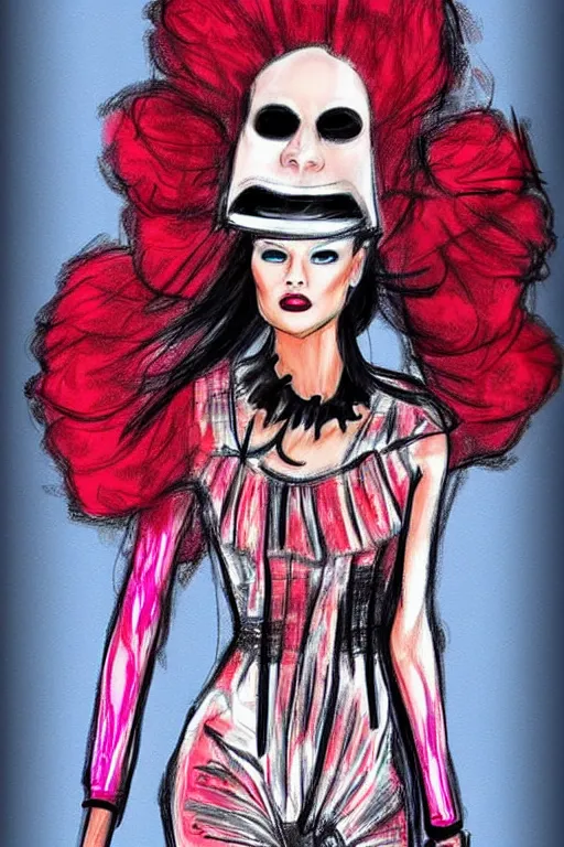 Image similar to crazy fashion catwalk, drag racing, strange clothes, crazy clothes, couture, sketch, pinterest, art by cozzeppe