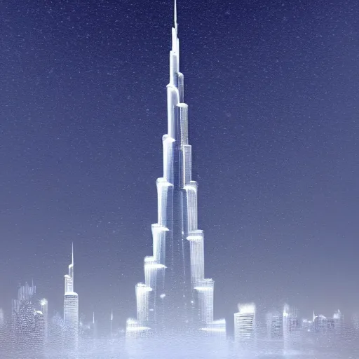 Prompt: Beautiful snow in Dubai, Burj Khalifa, intricate, elegant, highly detailed, digital painting, artstation, concept art, matte, sharp focus, illustration,