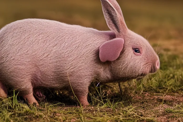 Prompt: a bunny pig!!! hybrid! hyper realistic!! realistic lighting!! wildlife photographer of the year!!! bold natural colors, national geographic, hd, wide angle, 8 k