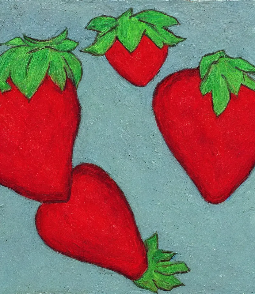 Image similar to the long red heart of a strawberry outsider art oil on paper