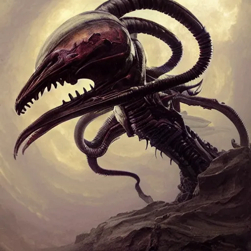 Image similar to An attractive beautiful xenomorph, fullbody, intricate, horror, highly detailed, artstation, cosmic crystals, black hole, concept art, smooth, sharp focus, illustration, art by greg rutkowski and orientalism and bouguereau and Zdzislaw Beksinski, good clear quality, lighting, biology, symmetrical artwork, perfect face, 135 mm, cinematic, hyper realism, high detail, octane render, 8k, chrome accents