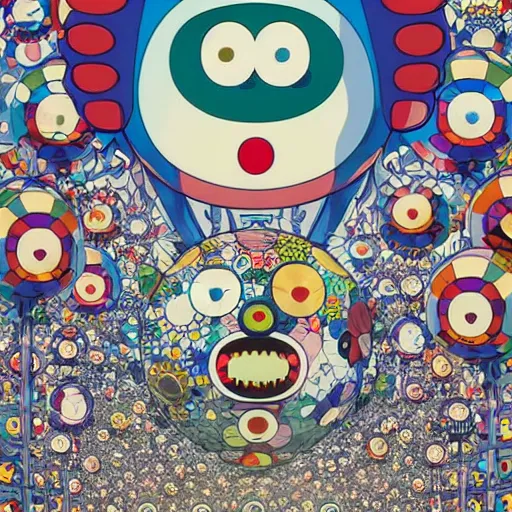Image similar to a monster invading tokyo by takashi murakami, beeple and james jean, aya takano color style, 4 k, super detailed, modern, 4 k, symmetrical