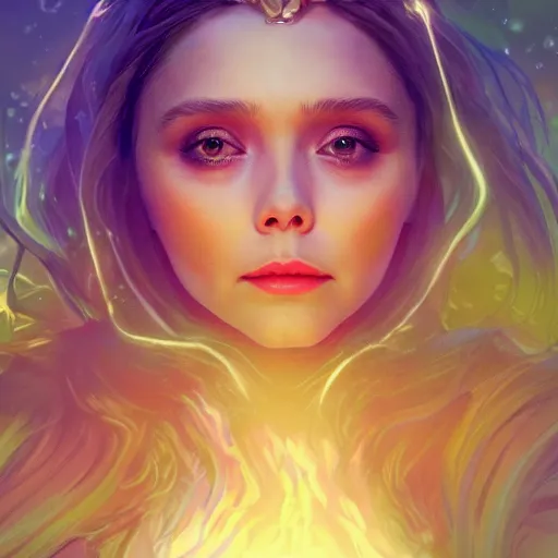 Image similar to elizabeth olsen as the goddess of fairies!!!!!!, golden ratio!!!!!, centered, trending on artstation, 8 k quality, cgsociety contest winner, artstation hd, artstation hq, luminous lighting