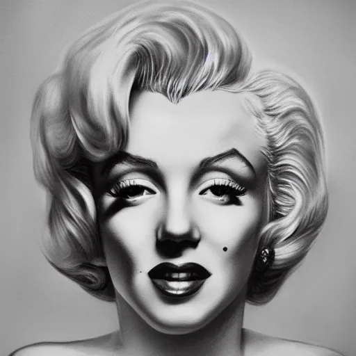 Image similar to pencil art, detailed portrait of marilyn monroe, intricate,, oil painting, by yoshitaka amano, cinematic lighting