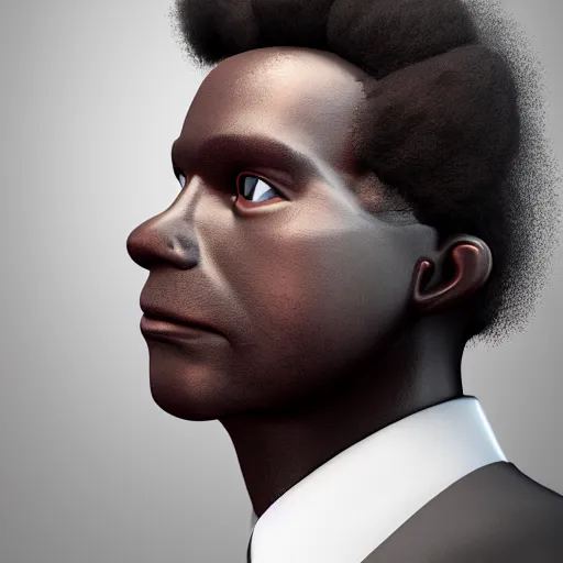 Image similar to beautiful 3D rendered fictional black character, his head is made of fluffy clouds, wearing white suit, realistic, 8k, 4k, unreal engine, by Antoni Tudisco, artstation