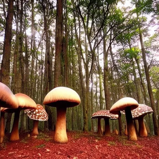 Image similar to beautiful forest of giant mushrooms