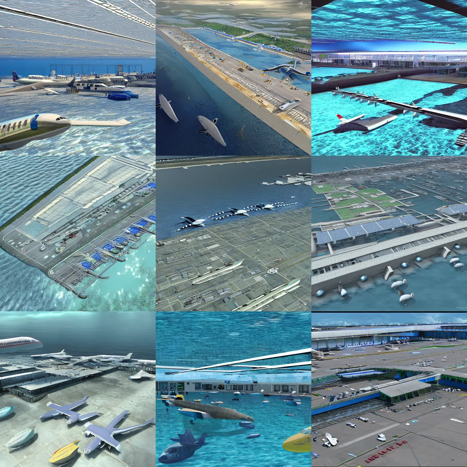 Prompt: underwater busy airport, photorealistic, detailed