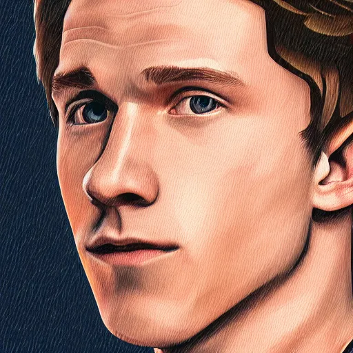 Image similar to portrait of tom holland, highly detailed, centered, solid color background, digital painting