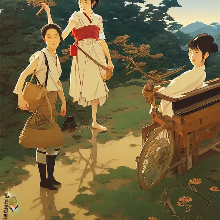 Image similar to japanese countryside, in the style of studio ghibli, j. c. leyendecker, greg rutkowski, artem