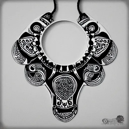 Image similar to black and white illustration collar tattoo design on paper necklace ornate with gems