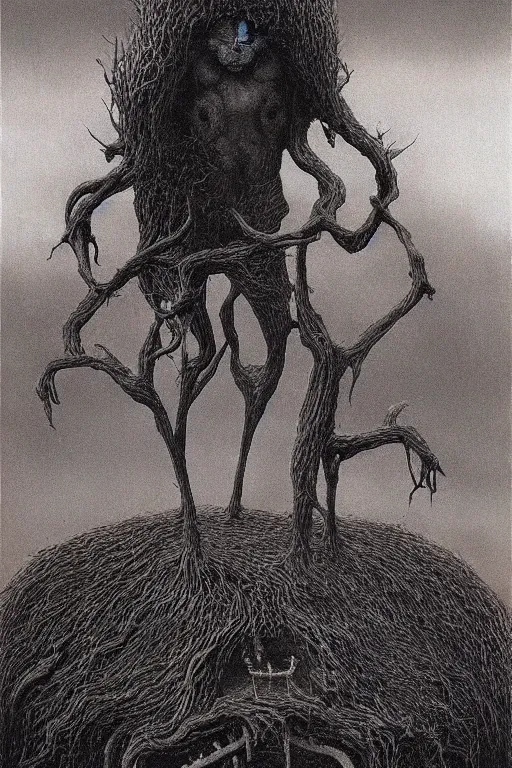 Image similar to zdzisław beksinski painting of the beast from over the garden wall