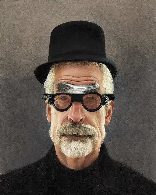 Image similar to Portrait Sam Elliott wearing safety goggles and black coat by charlie bowater elina brotherus greg rutkowski Dan Witz paul klee jamie wyeth victo ngai