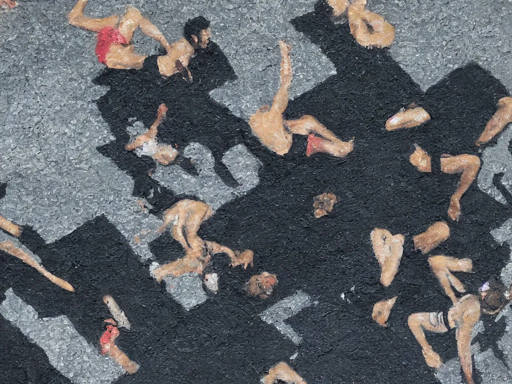 Prompt: asphalt black gangbang photo acrylic textured oil