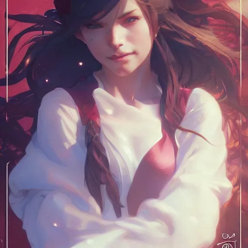 Prompt: girl, smile, illustration, cinematic lighting, 8 k, d & d, frostbite 3 engine, artstation, digital art, twilight ray, art by tsuyoshi nagano, greg rutkowski, artgerm, alphonse mucha