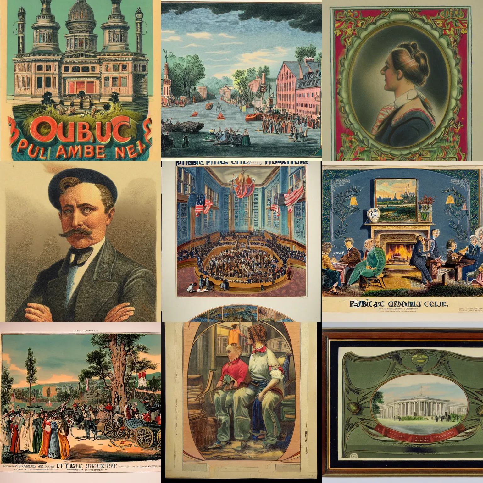 Prompt: public domain chromolithograph