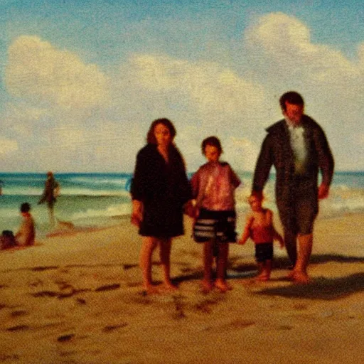 Image similar to family on the beach, early twenty century, hand painted photo