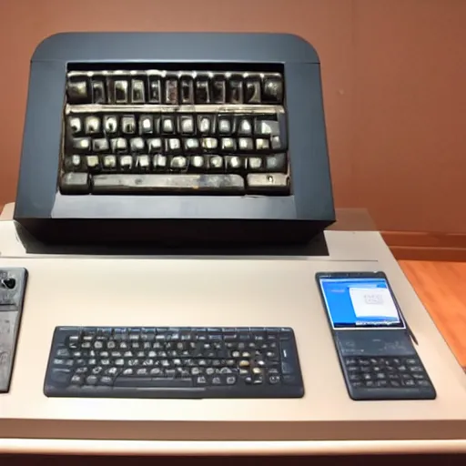 Prompt: an ancient roman desktop computer on display at a museum